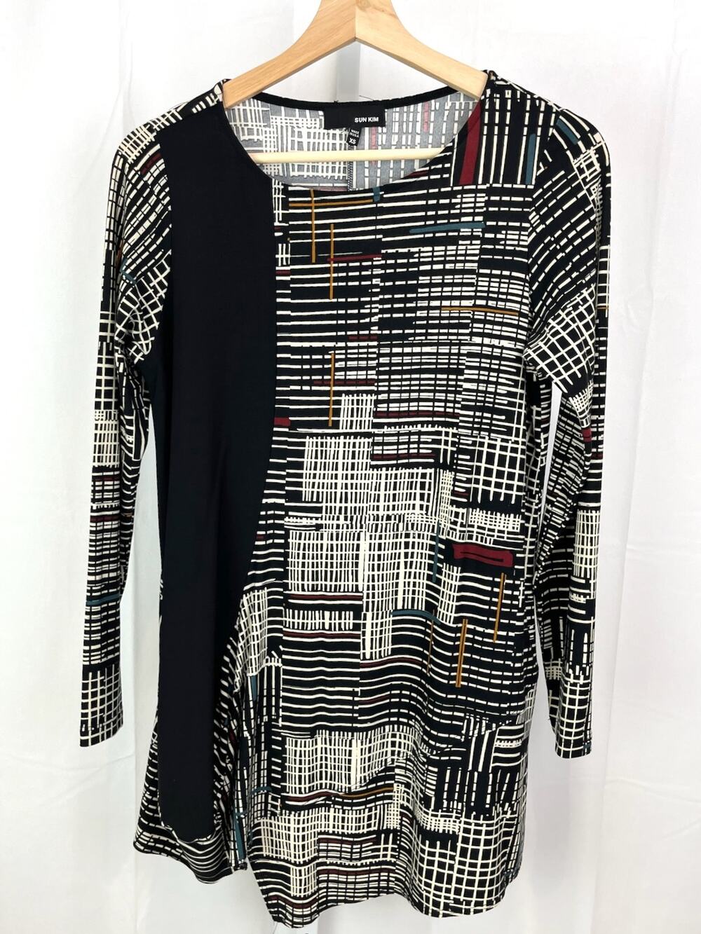 SUN KIM Size XS Printed Tunic Top Long Sleeve Pullover Shirt Multicolor